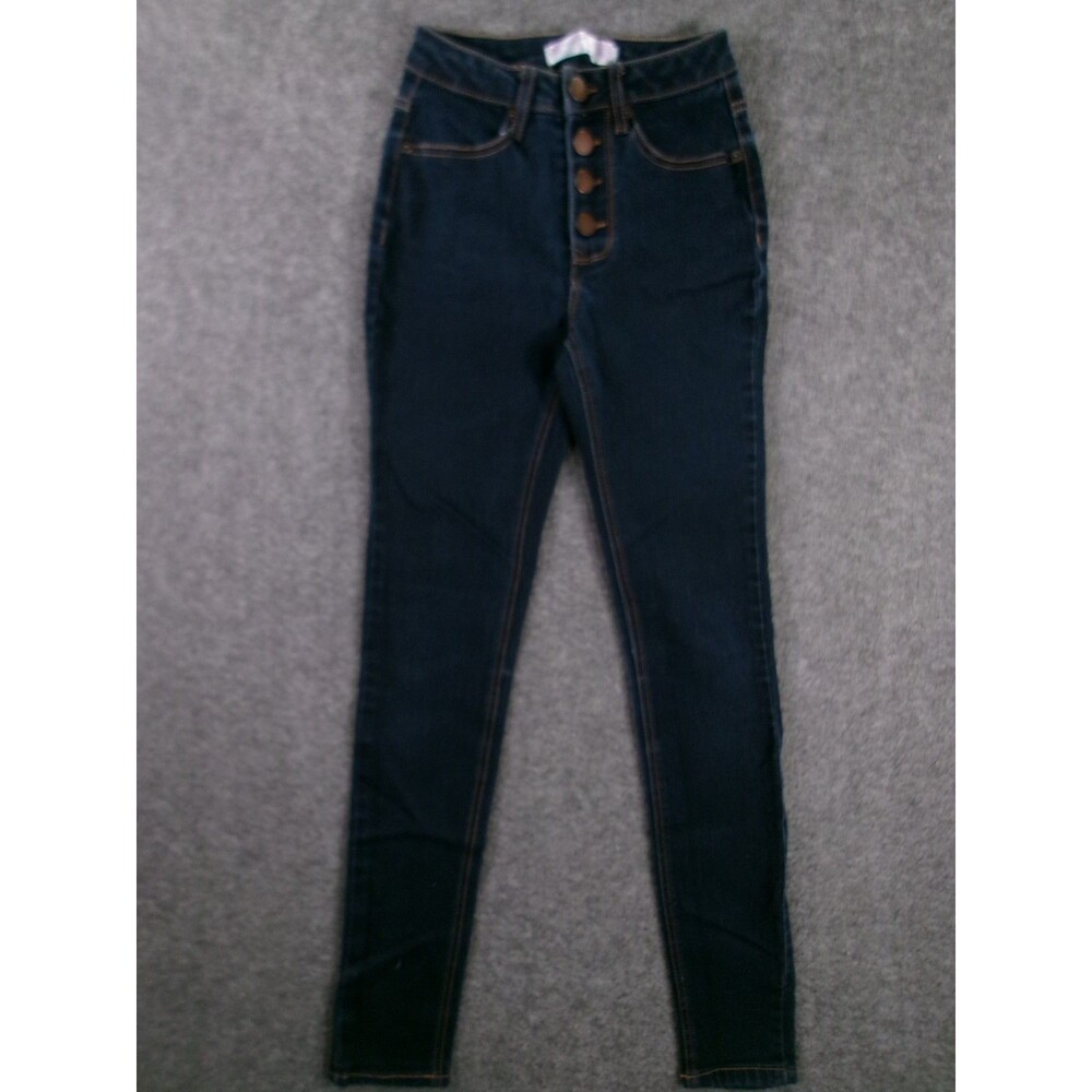 No Boundaries Jeans Women 1 Blue Skinny Dark Wash Capsule Causal Button Fly